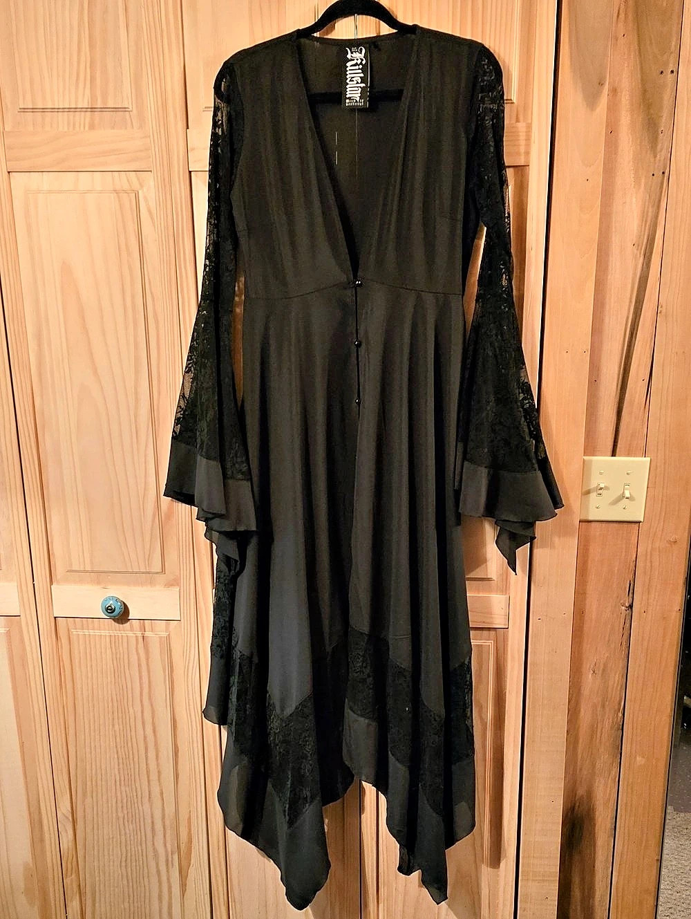 Killstar Misty Night Black Lace Bell Sleeve Maxi Dress Like New